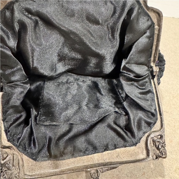 Vintage Black Beaded Evening Clutch Victorian Style Kiss-Lock Closure Gothic - Picture 3 of 5